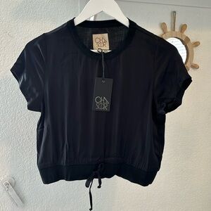 NWT CHASER Revolve 90s Satin Draw String Black Sporty Crop Top